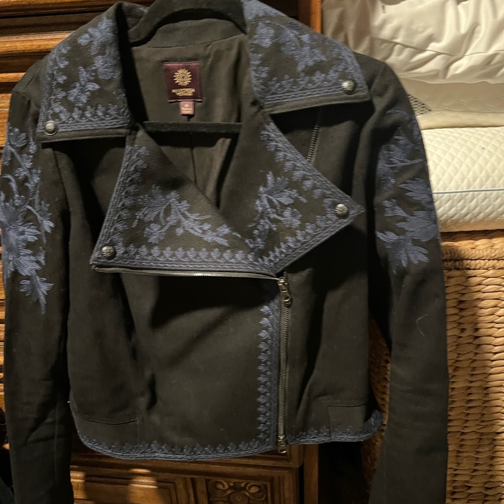 Marchesa Black Jacket with Blue Embroidery